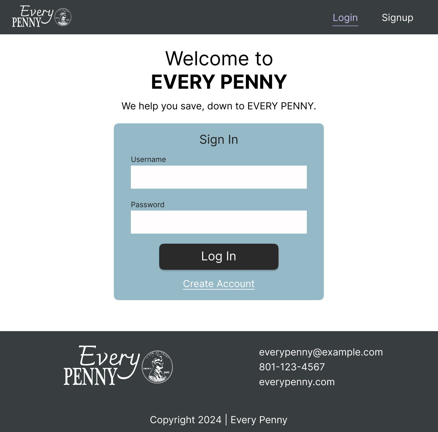 Login page for budgeting app