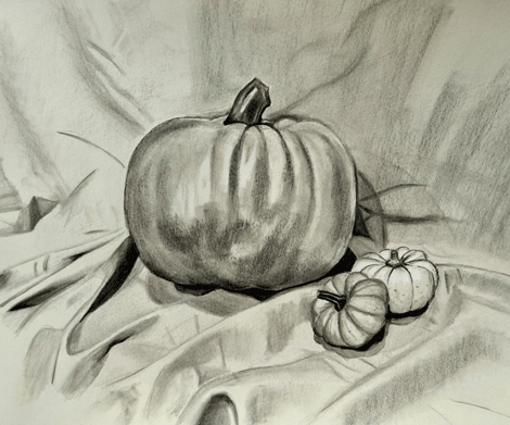 Pumpkin drawing on fabric