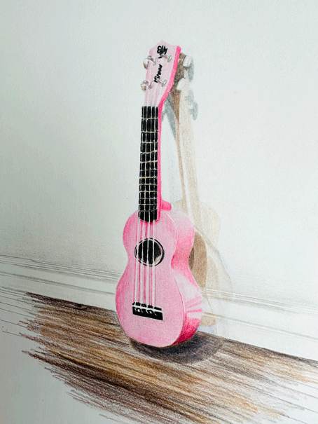 Ukule drawing with colored pencil