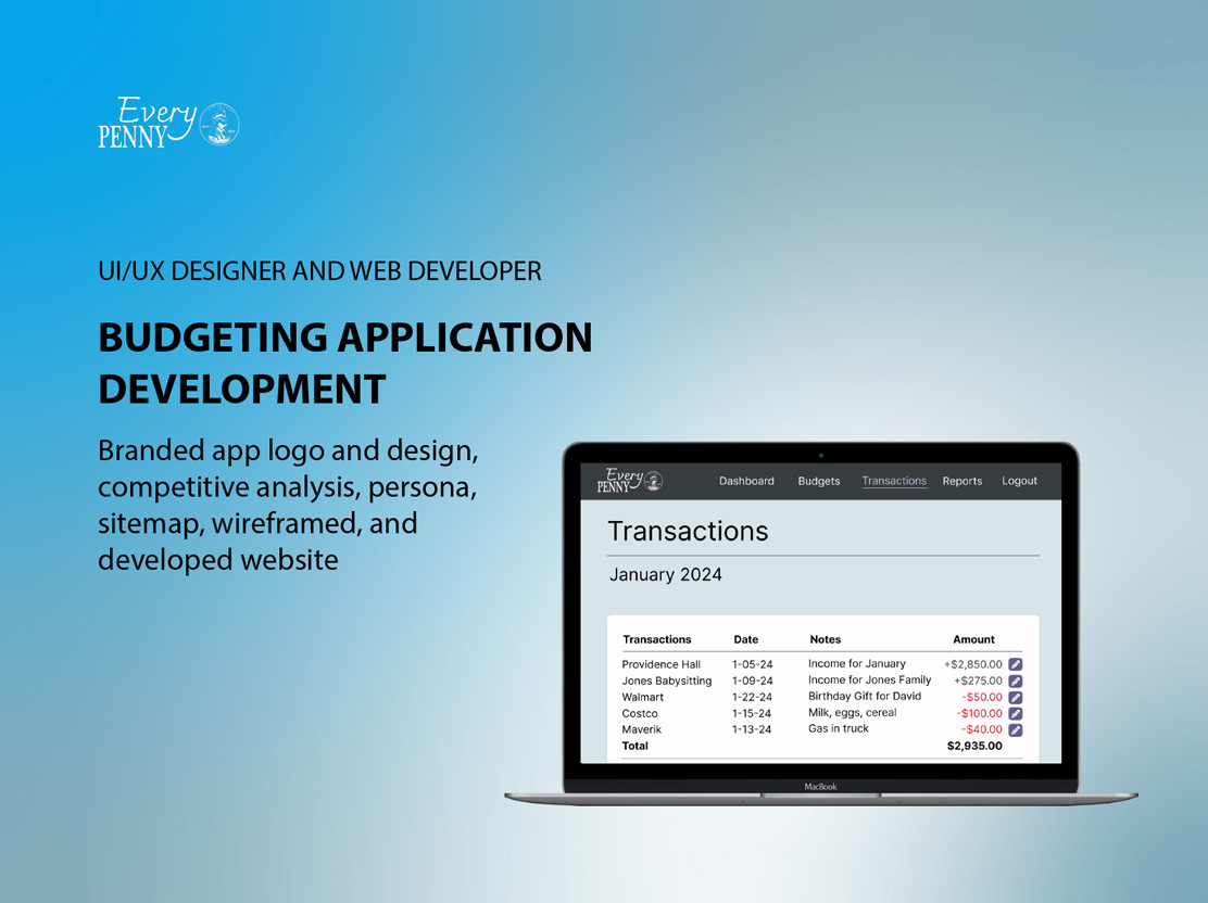Info card with laptop displaying transactions page