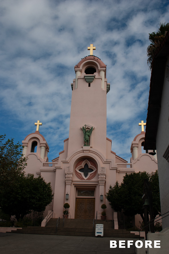 Church with crosses before being edited