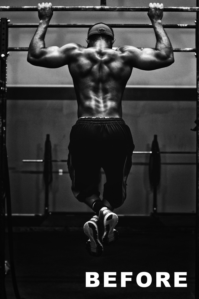 Man doing pullups before being edited