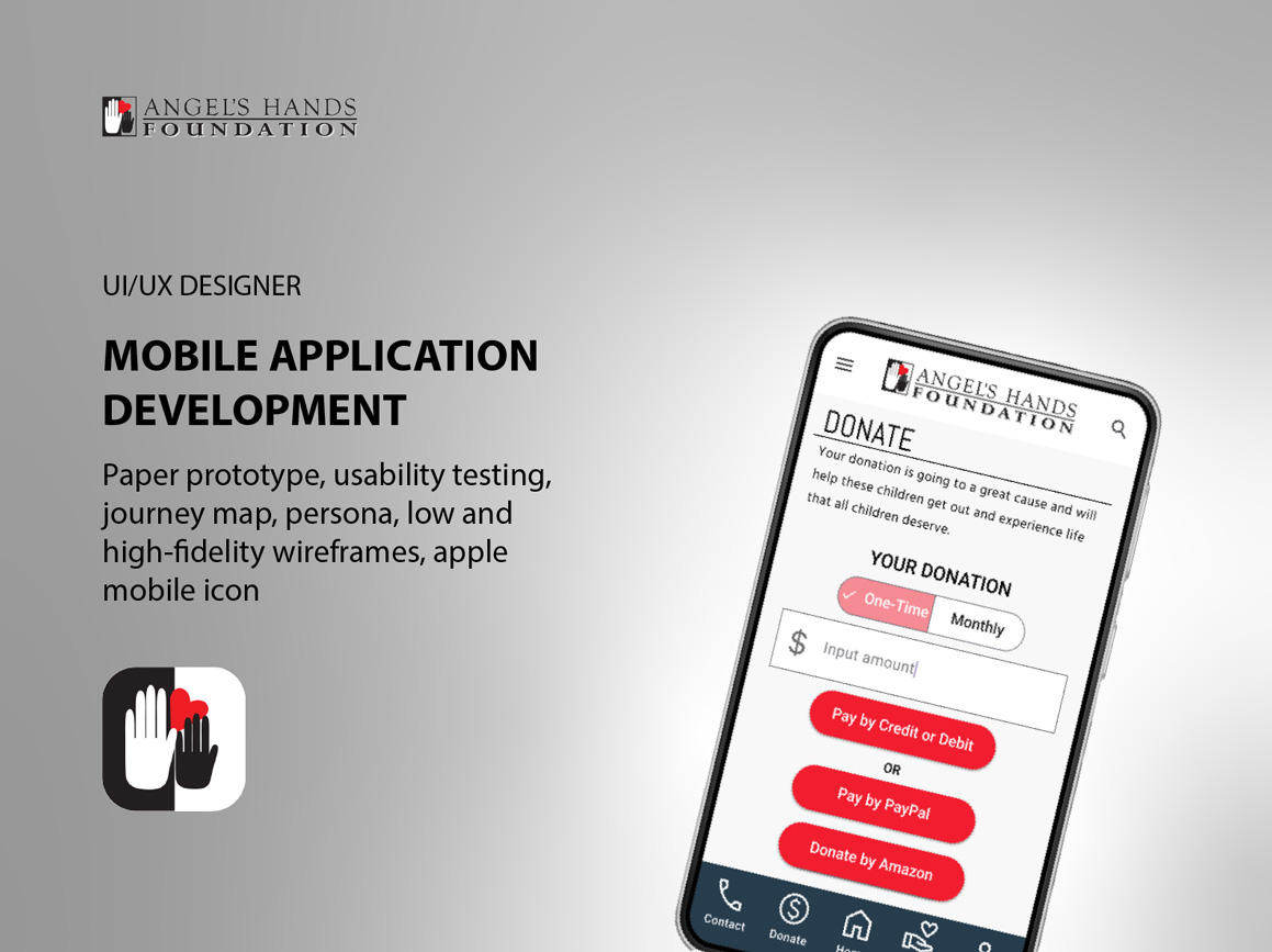 Info card for Angel's Hands Foundation displaying donate page on mobile phone