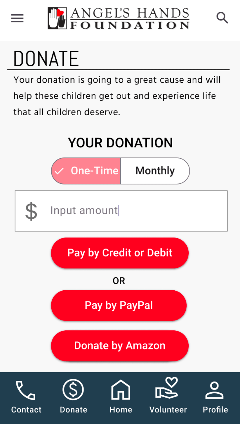 Final wireframe of donate page