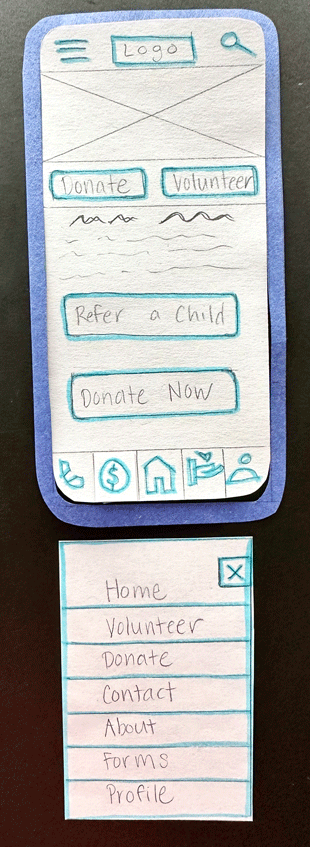 Paper prototype of home screen