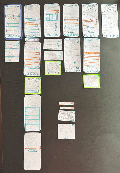 Paper prototype for Angel's Hands Foundation's application