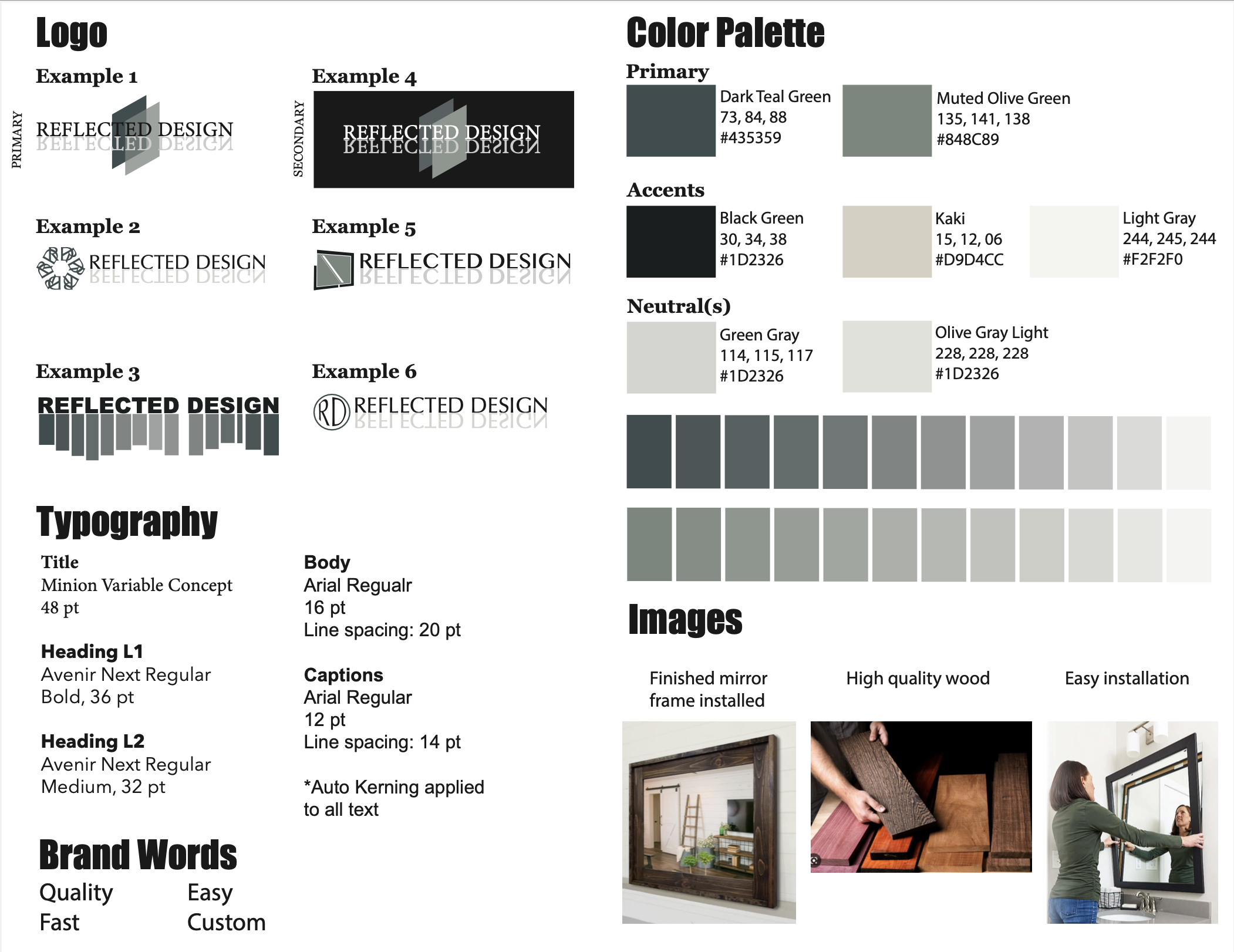 Style guide for Reflected Design
