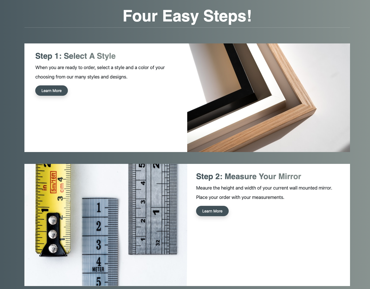 Four easy steps on home page steps 1 and 2