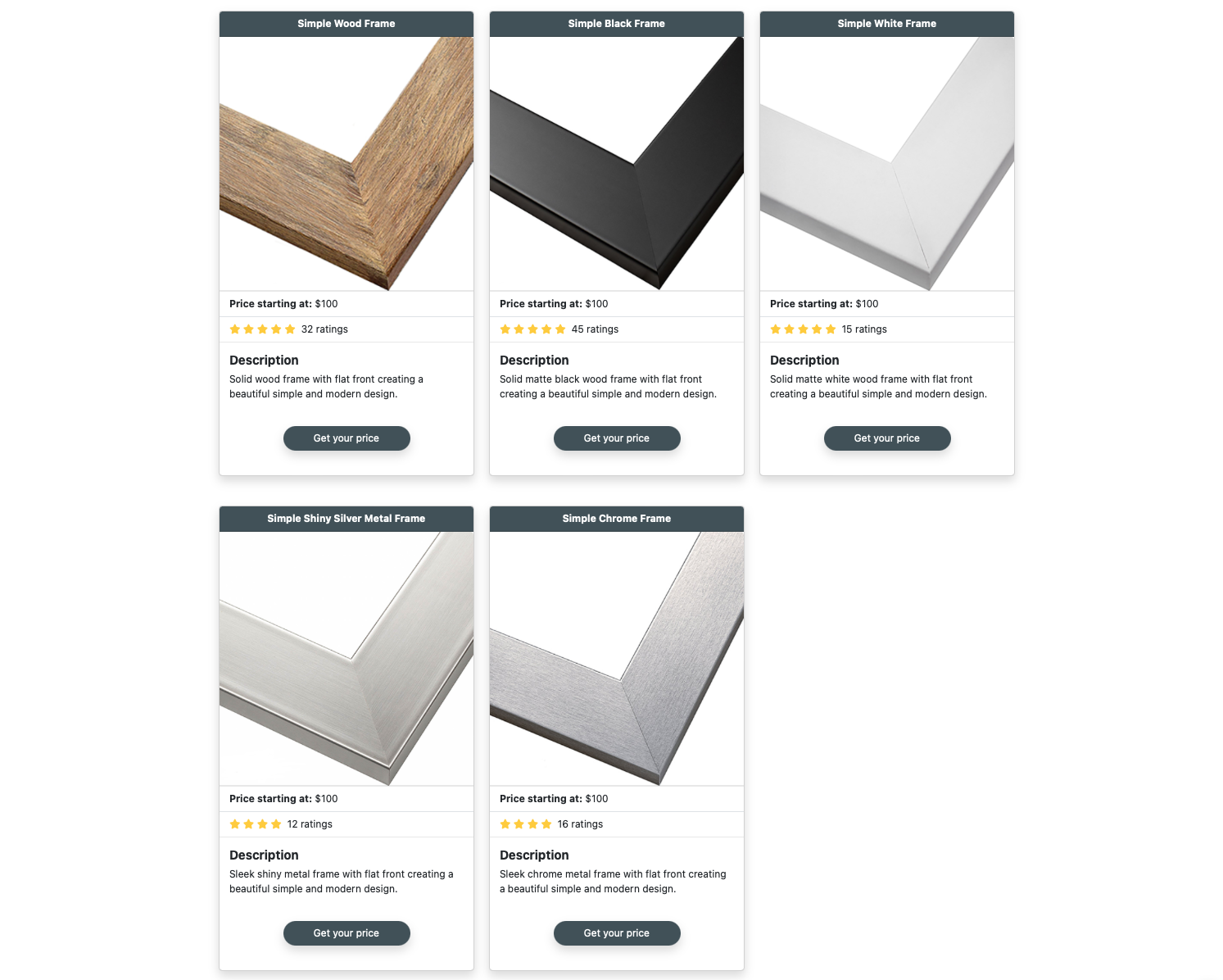 Example of Reflected Design's frames