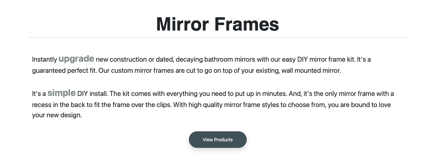 An explanation on what reflected design does with mirror frames