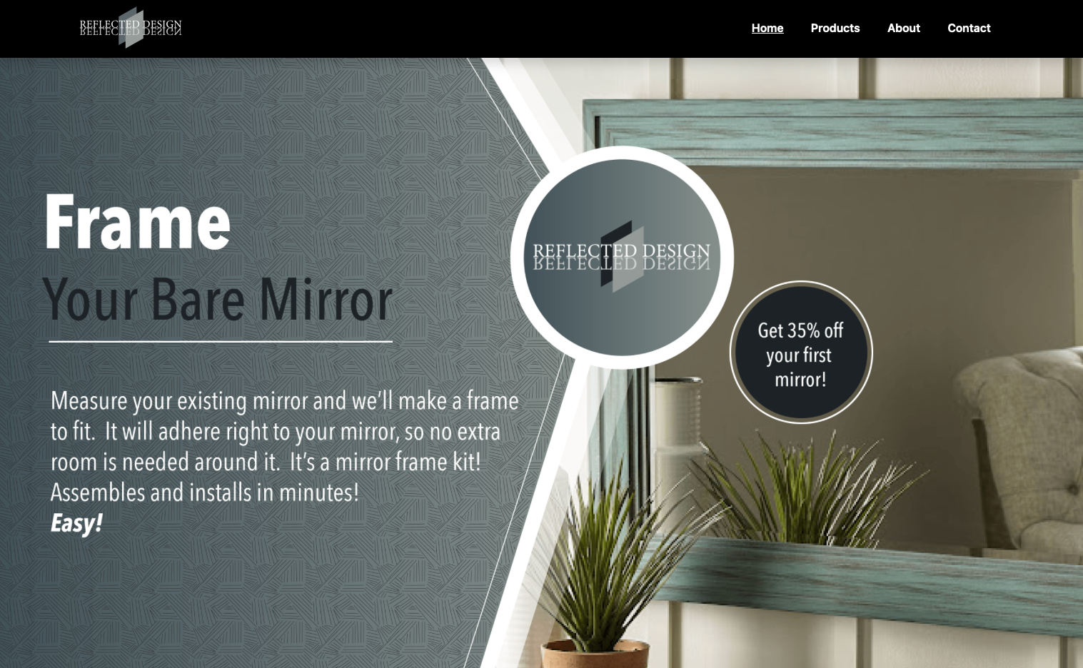 Reflected Designs home page on their website
